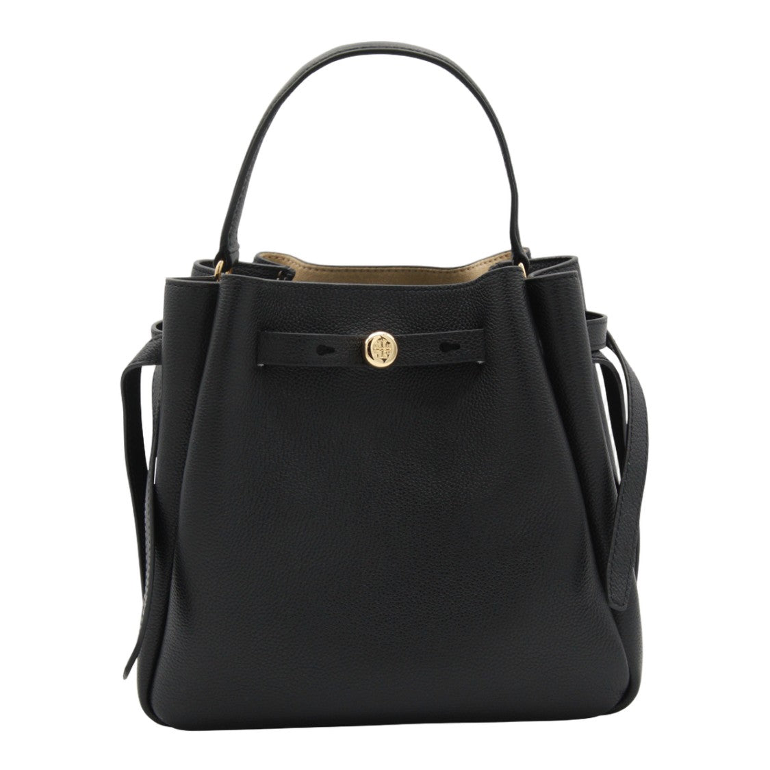 Tory Burch Structured Pebbled Black Handbag With Detachable Strap