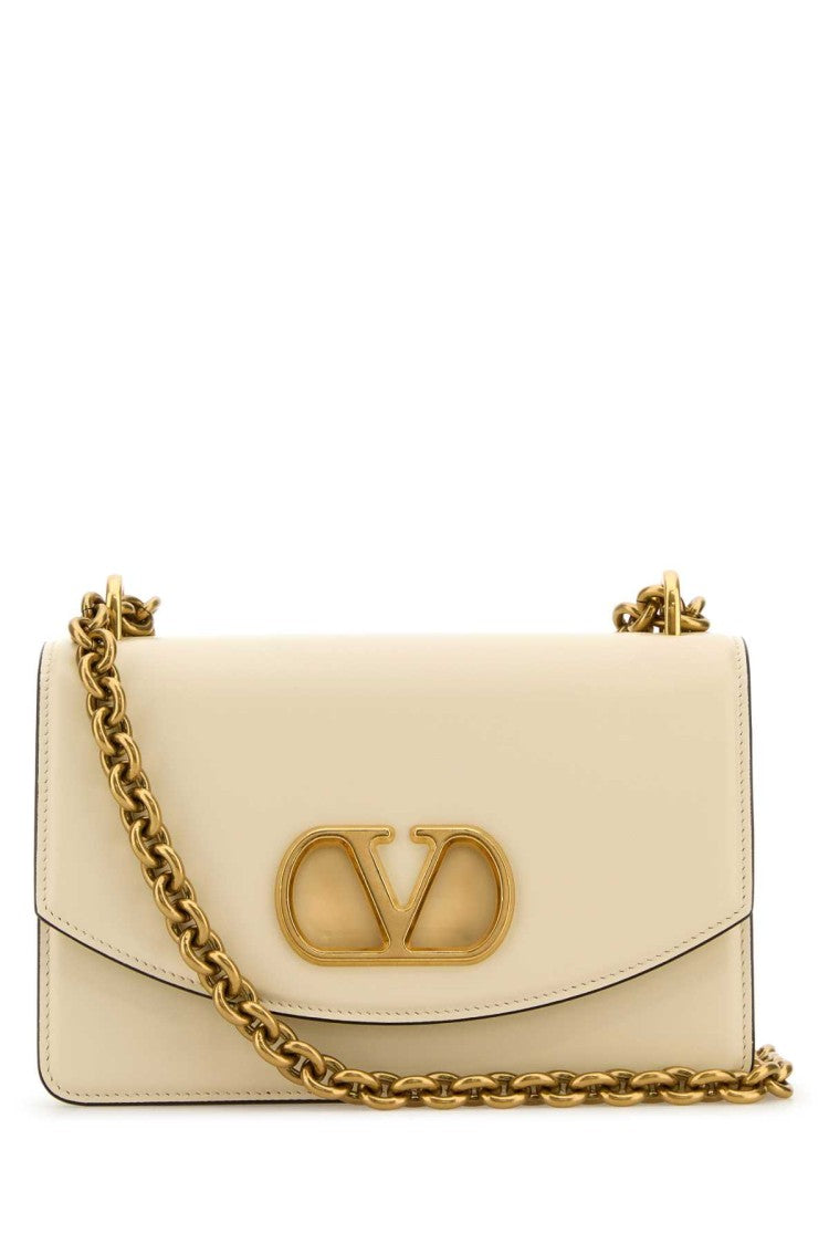 Valentino Garavani Ivory Leather Vlogo Signature Shoulder Bag