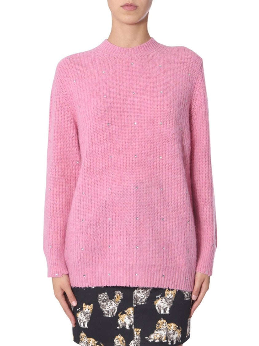 Msgm Soft Pink Oversized Crew Neck Sweater