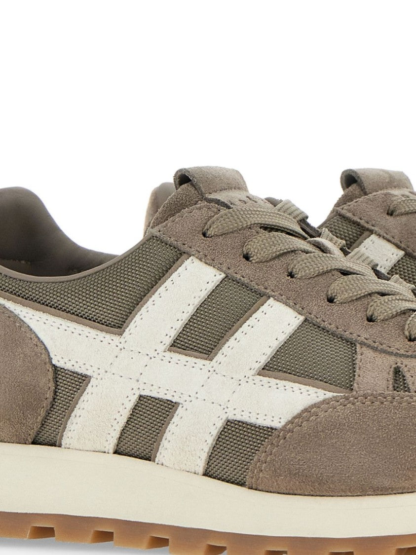 Hogan Sporty Beige Sneakers With Textured Suede And Mesh