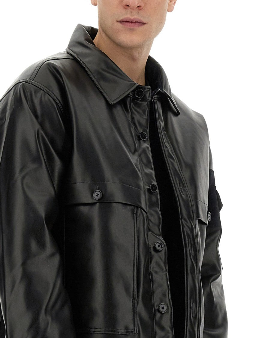 Aïe Black Shirt Jacket With Glossy Finish
