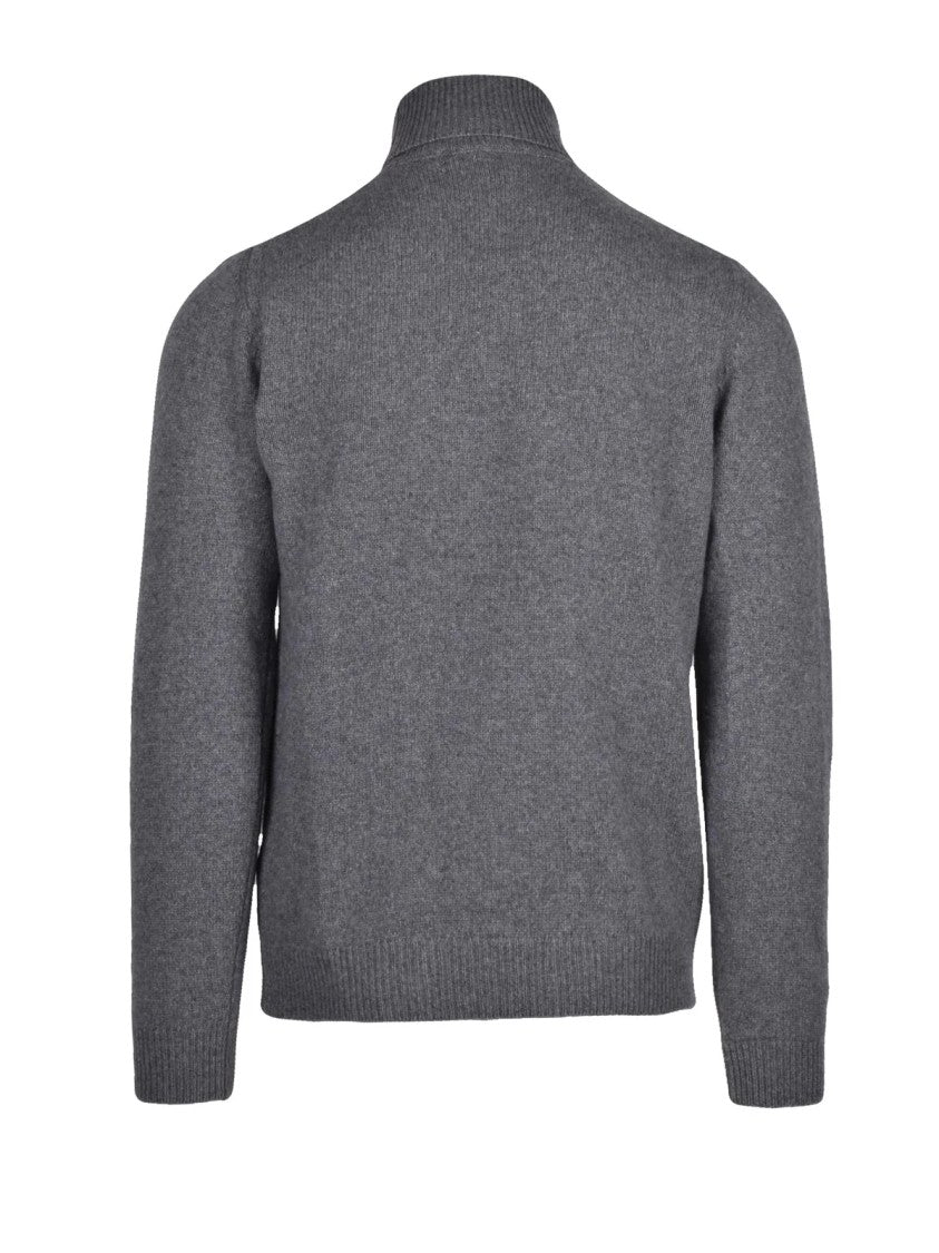Re_Branded High Turtleneck Grey Knit Sweater With Ribbed Details