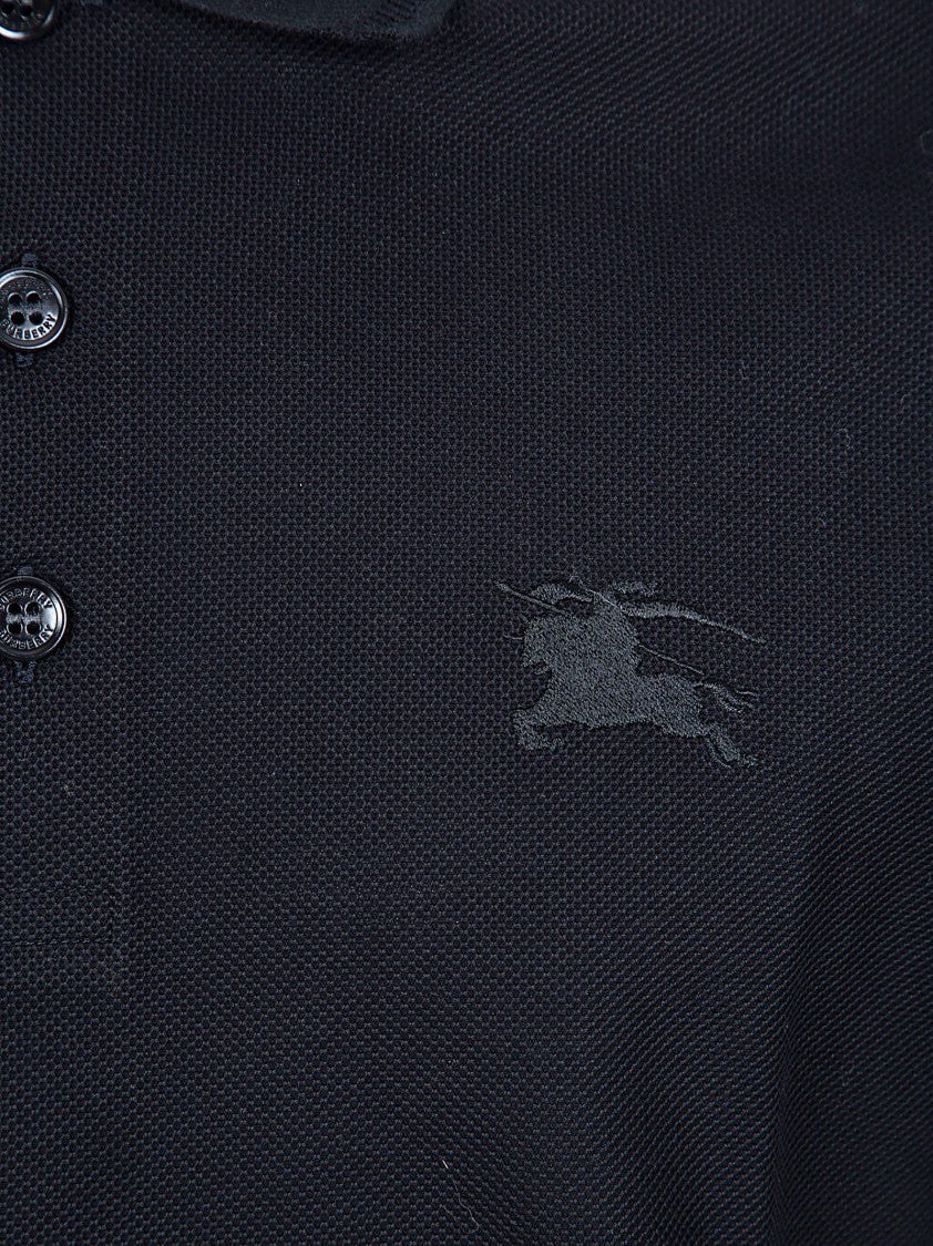 Burberry Black Polo Shirt With Classic Collar And Embroidered Logo