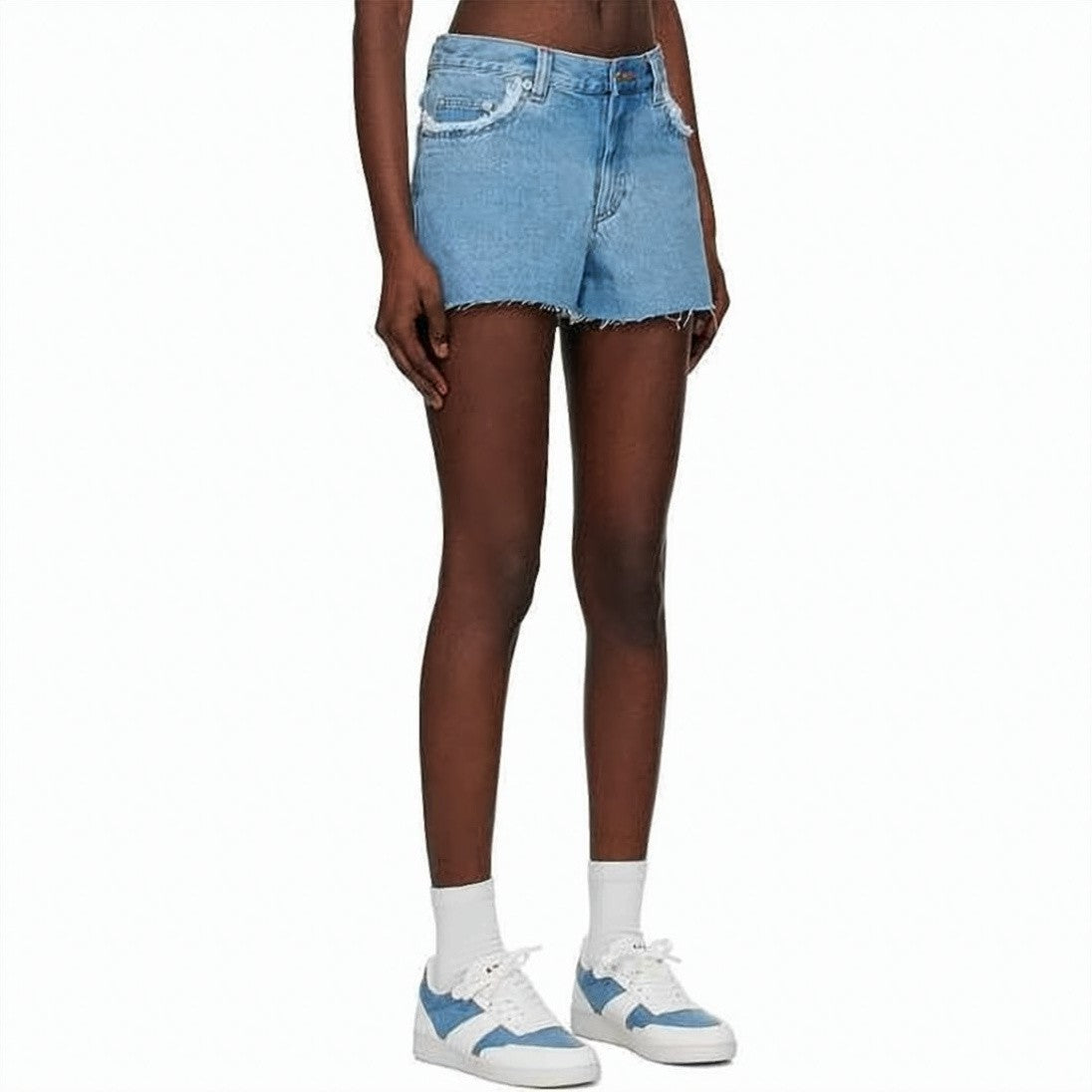 A.P.C. Light Blue High-Rise Denim Shorts With Frayed Hem
