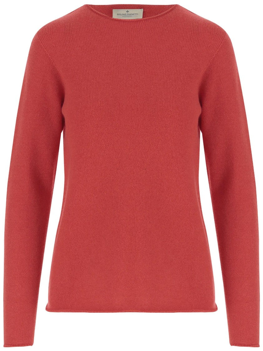 Bruno Manetti Red Cashmere Pullover With Crew Neck And Long Sleeves