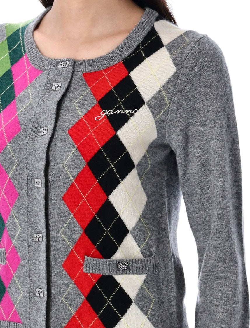 Ganni Checked Cardigan With Ribbed Edges