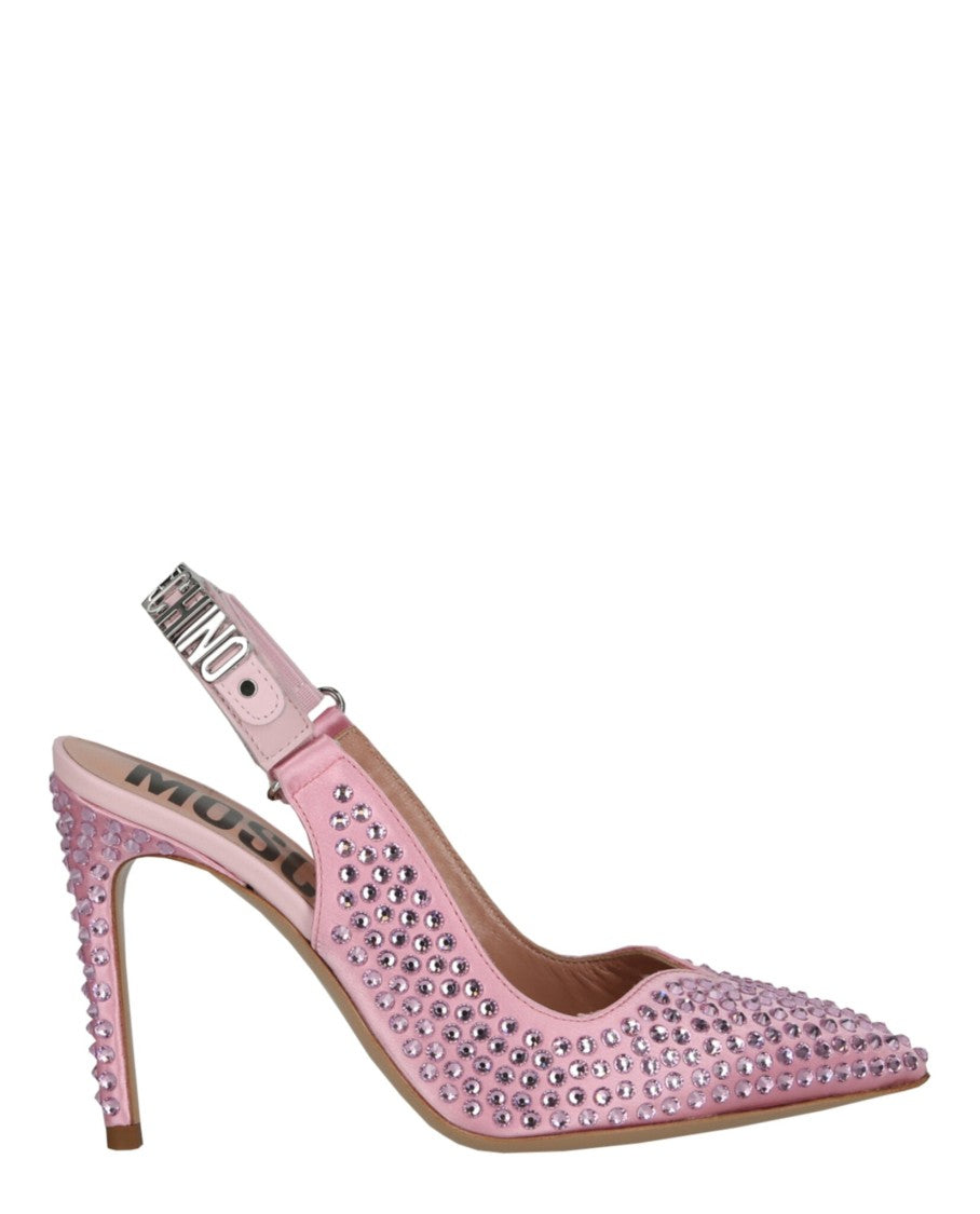 Moschino Crystal Embellished Satin Slingback Pumps