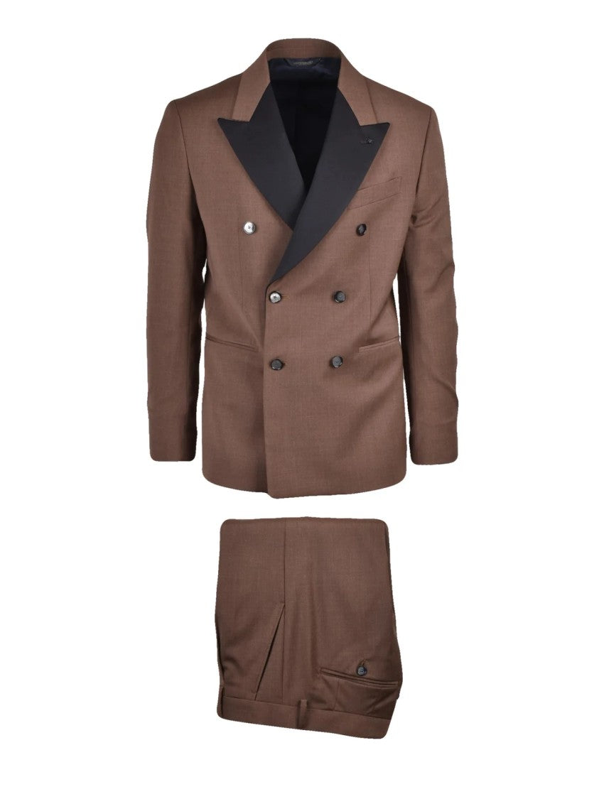 Messagerie Brown Wool-Blend Mastroianni Double-Breasted Formal Suit