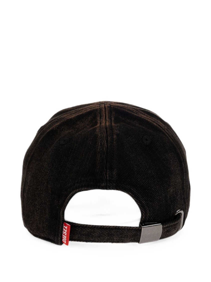 Diesel Black Structured Embroidered Graphic Silk-Nylon Blend Hat
