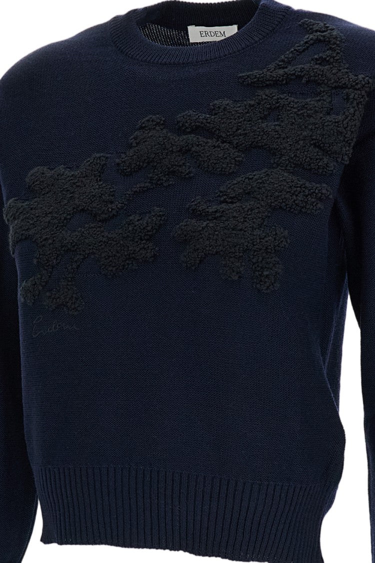 Erdem Cropped Crewneck Jumper In Extra Fine Merino Wool With Jacquard Floral Motifs