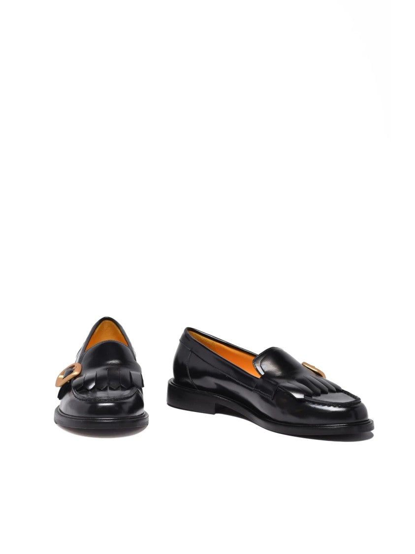 Mara Bini Black Leather Polished Loafers