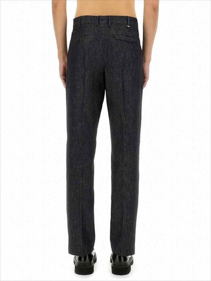 Pt Torino Tailored Black Straight Pants With Subtle Heathered Texture