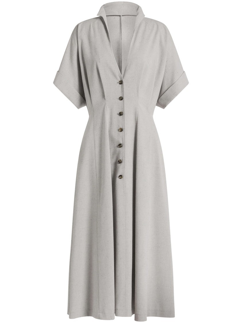 Alberta Ferretti Flared Midi Dress With V-Neckline And Cuffed Sleeves
