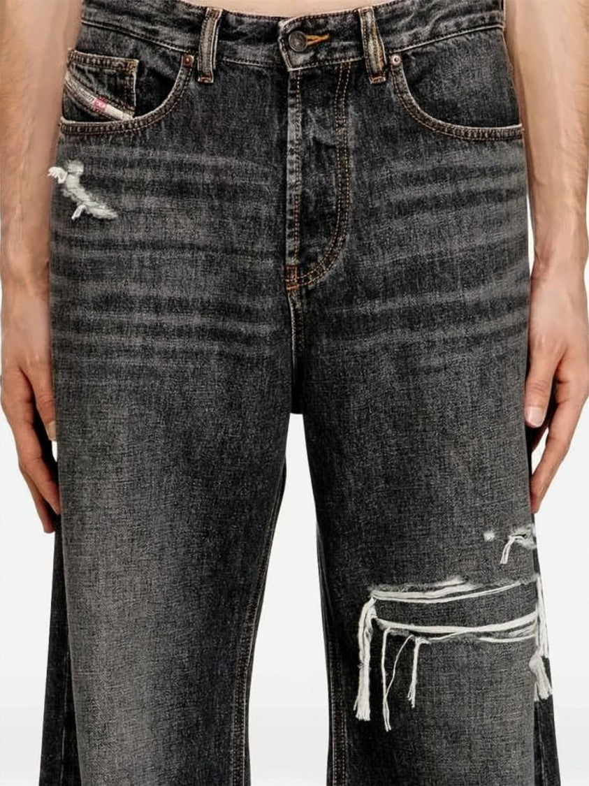 Diesel Wide-Leg Denim Pants With Distressed Finish
