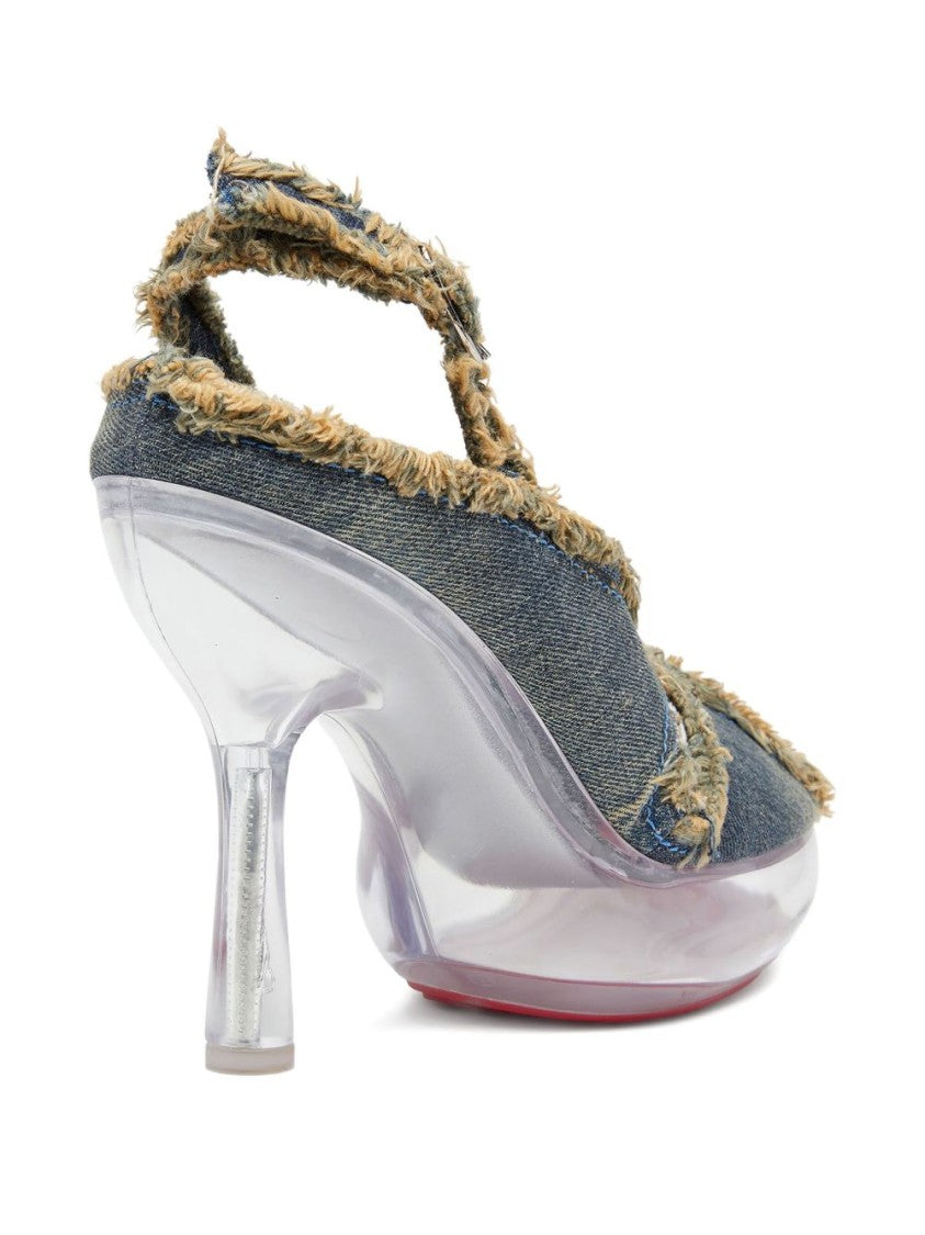 Diesel Denim Blue Peep Toe Slingback Heels