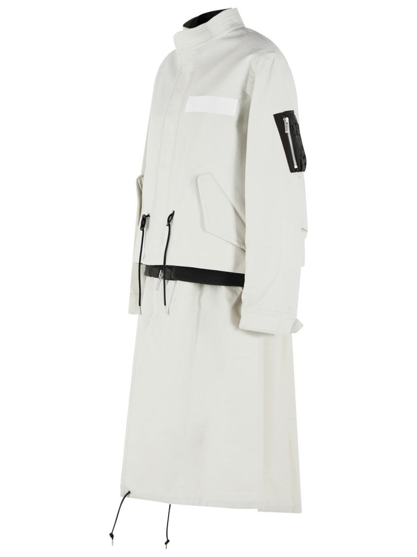 Sacai Ecru Multi-Pocket Raised Neck Wool Coat