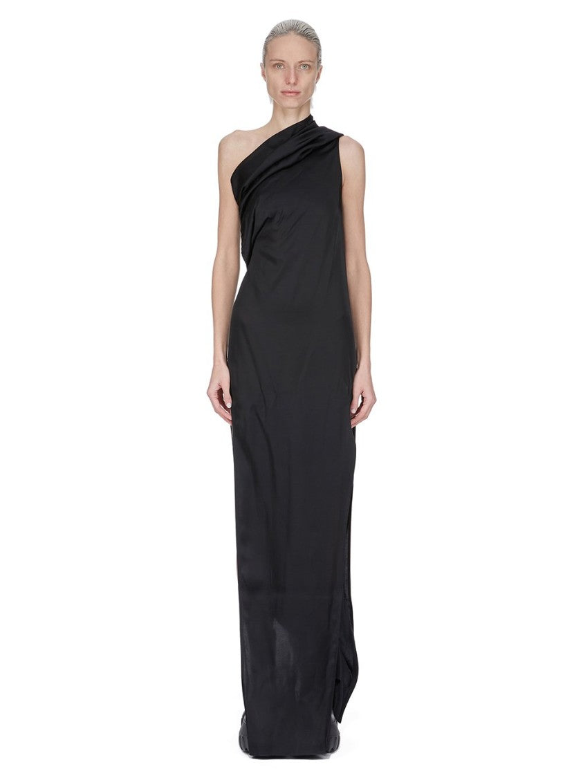 Rick Owens Floor-Length Asymmetrical Black Charmeuse Dress