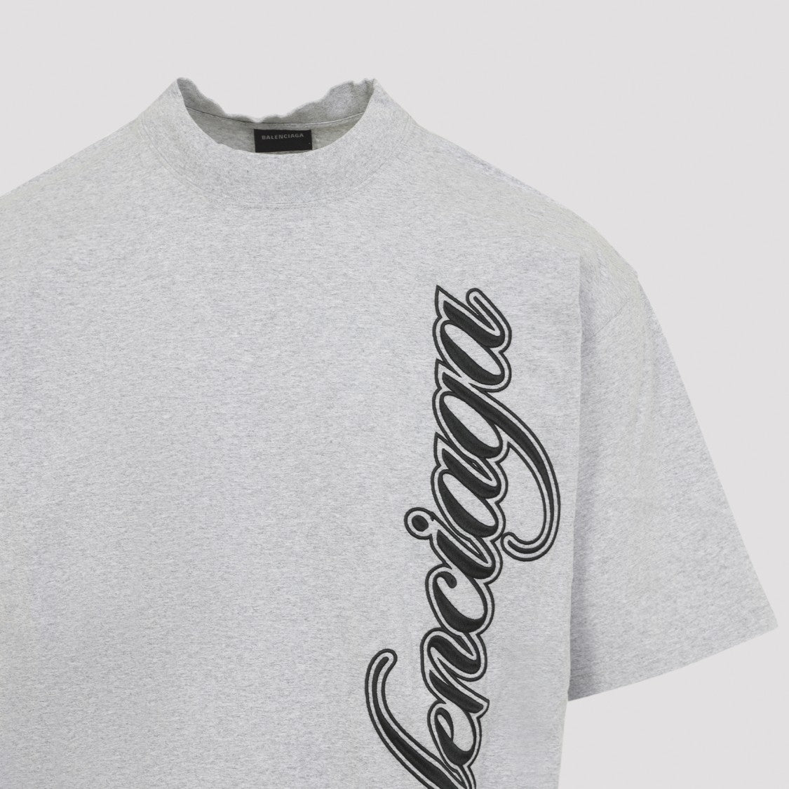 Balenciaga High-Neck Short-Sleeved T-Shirt With Vertical Script Graphic