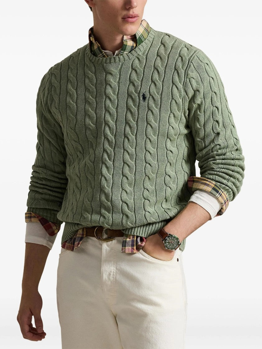 Polo Ralph Lauren Green Pullover Cable Knit Cotton Sweater