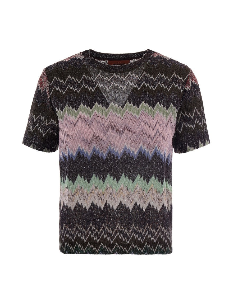 Missoni Viscose Lamé Crew-Neck T-Shirt With Irregular Zigzag