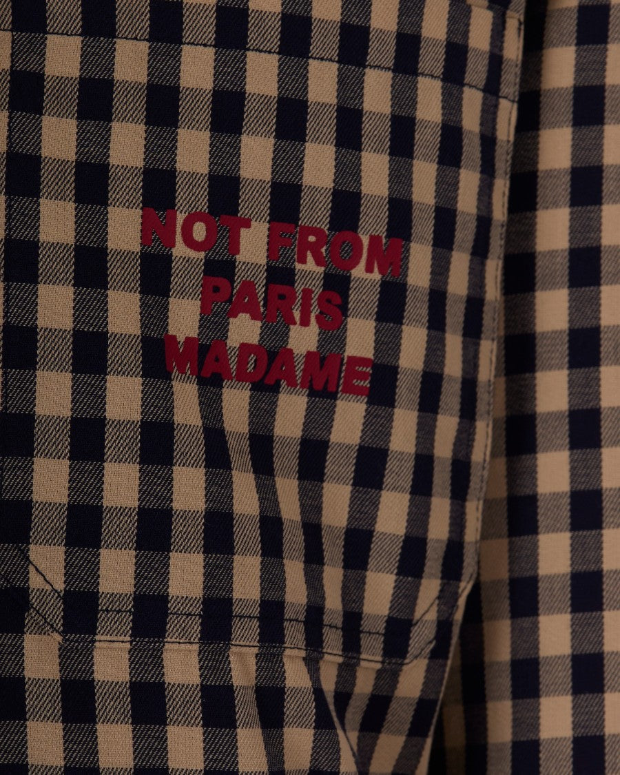 Drôle De Monsieur Padded Overshirt In Beige And Black Checkered Pattern