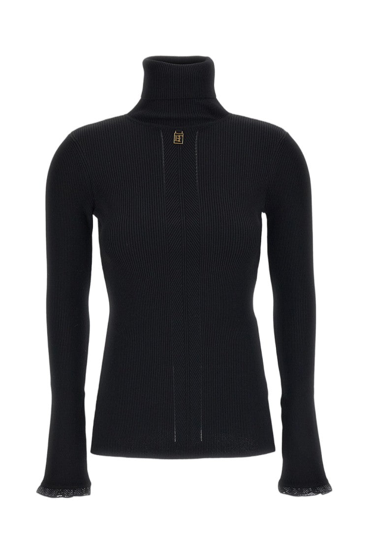 Elisabetta Franchi Black Ribbed Stretch Turtleneck Sweater