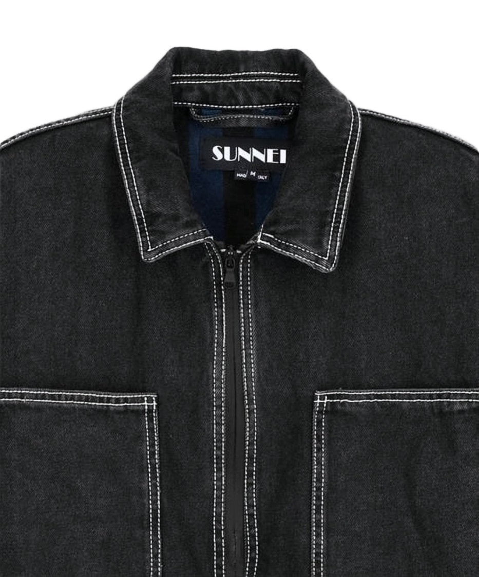 Sunnei Relaxed Fit Denim Jacket With Zipper Closure