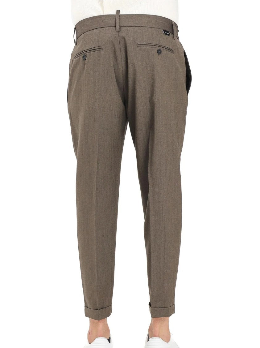 Yes London Brown Tailored Cuffed Hem Virgin Wool Formal Pants