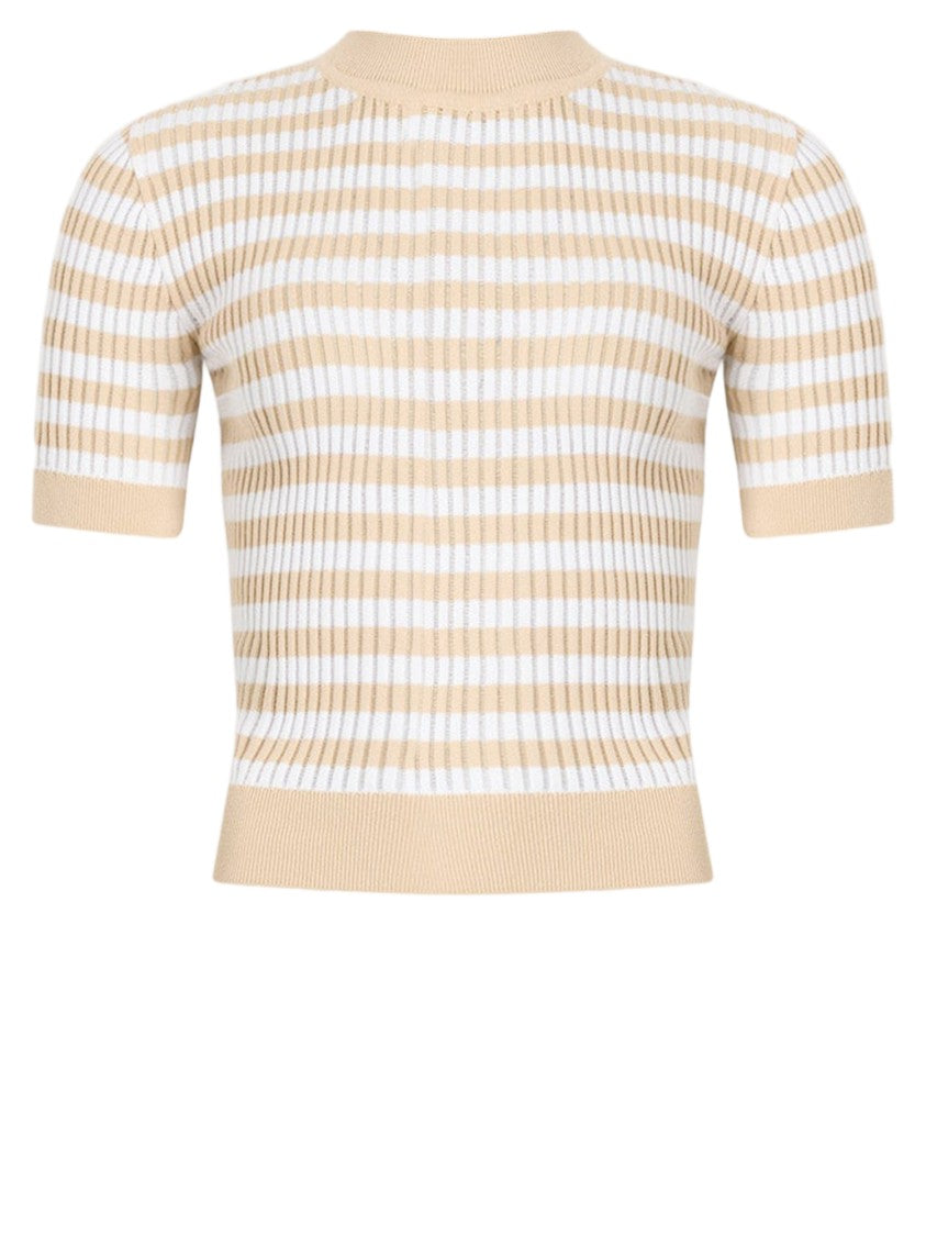 Patou Striped Ribbed Cotton Knit Top