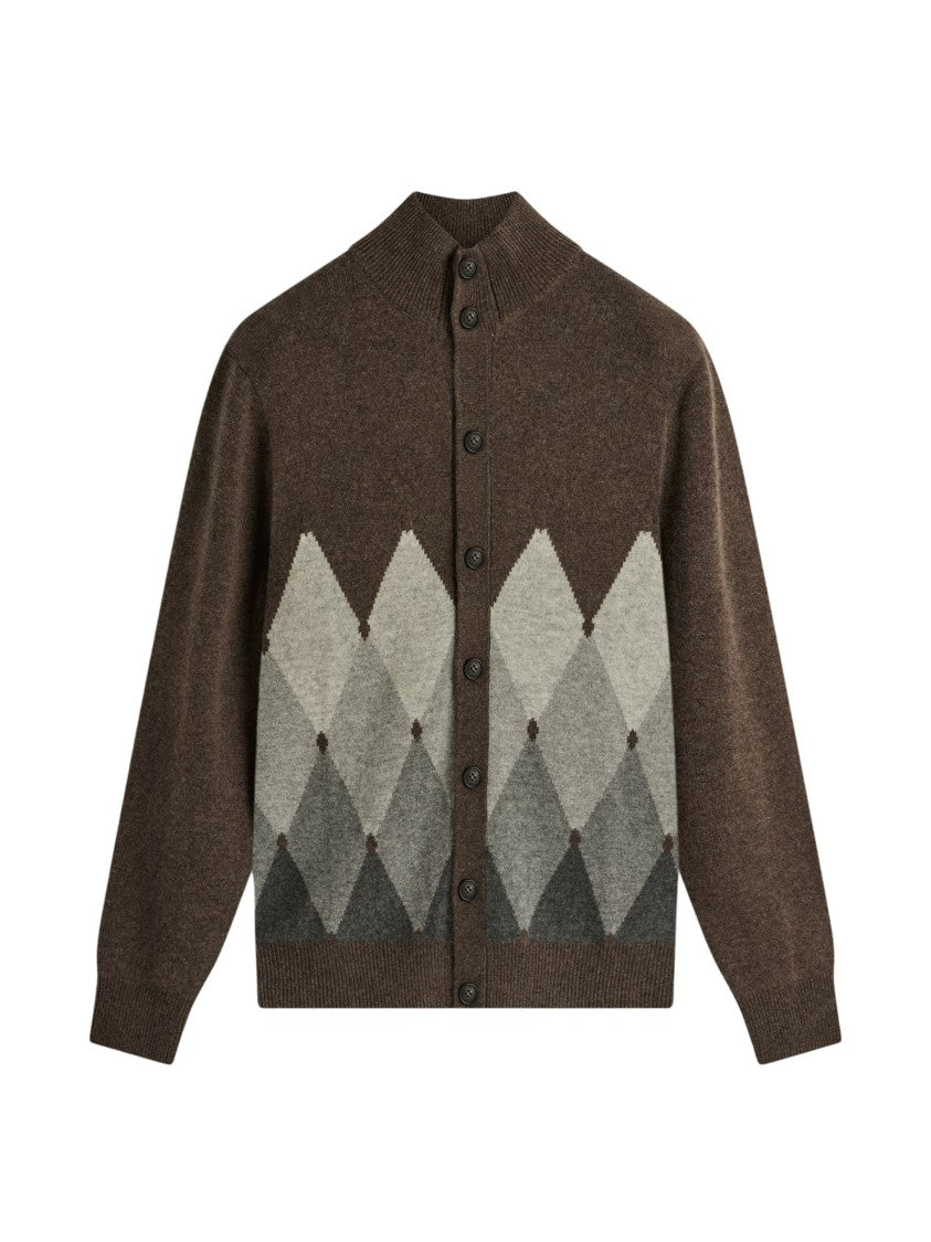 Ballantyne Chocolate Brown Diamond Ombré High-Neck Cashmere Cardigan