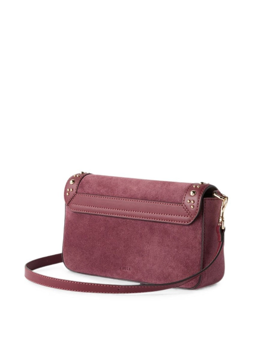 Furla Burgundy Rectangular Suede Gold Studs Bag