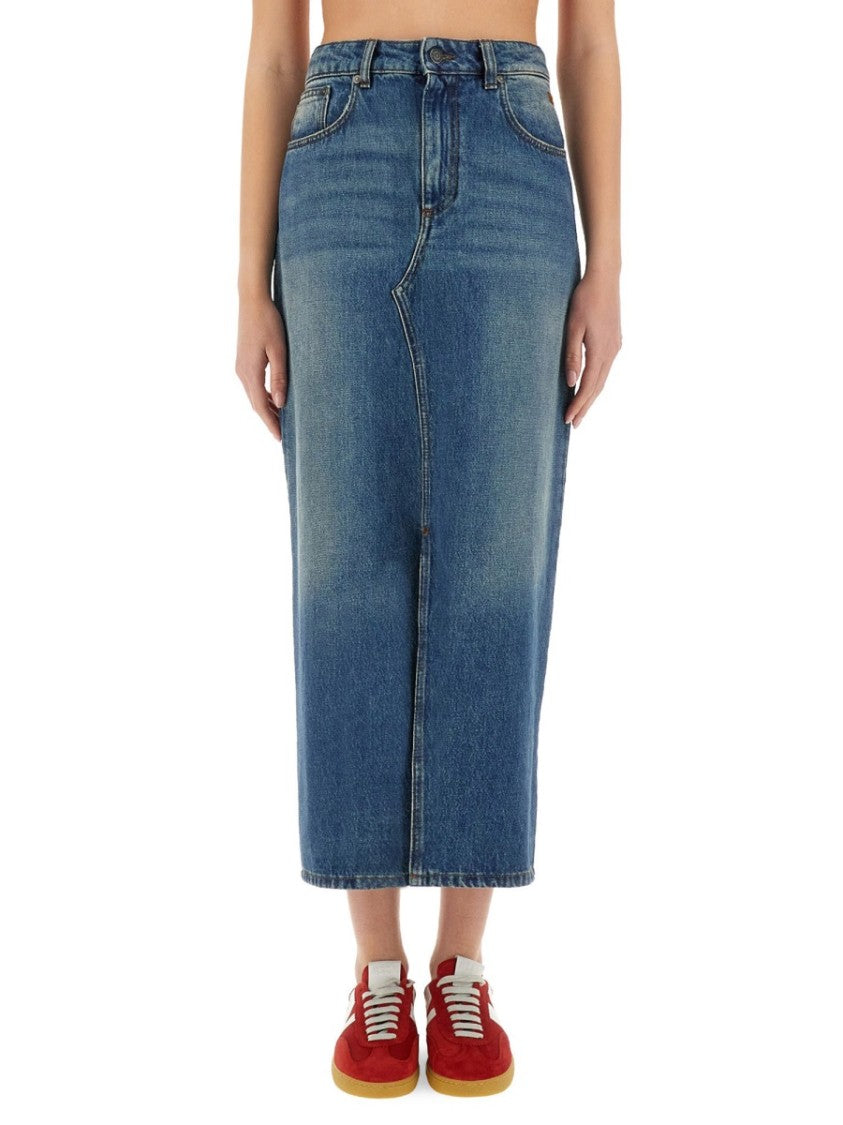 Msgm High-Waisted Denim Skirt With Front Slit