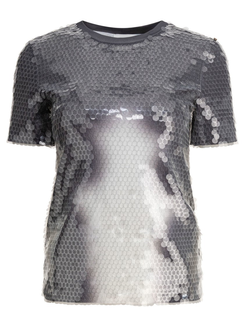 Max Mara Shimmering Sequin-Embellished Grey Top