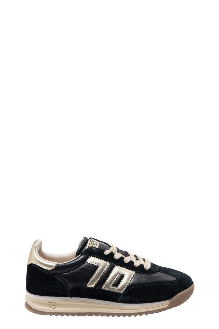 Back70 Black Chamois Leather Logo-Panel Sneaker