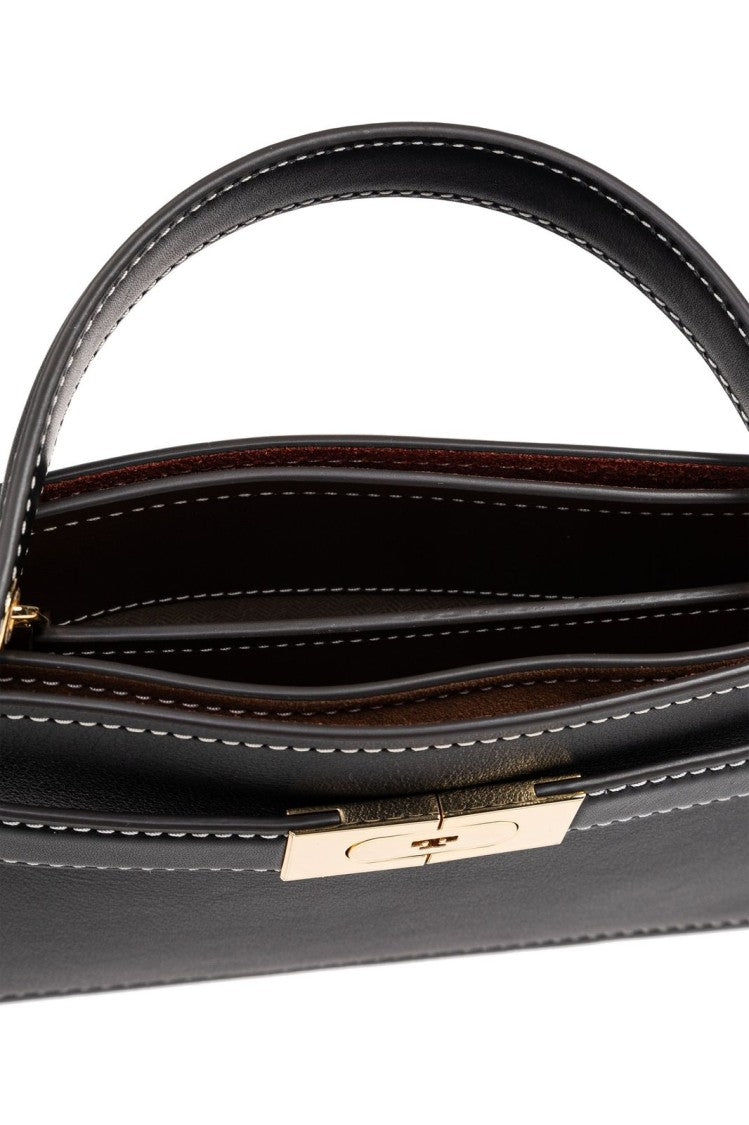 Tory Burch Petite Black Leather Bag With Stitching
