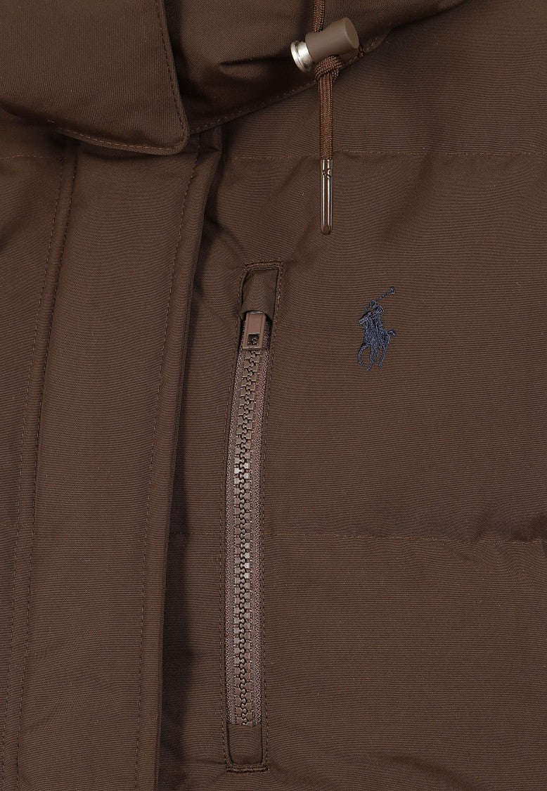 Polo Ralph Lauren Cocoa-Brown Matte Polyester Hooded Down Jacket