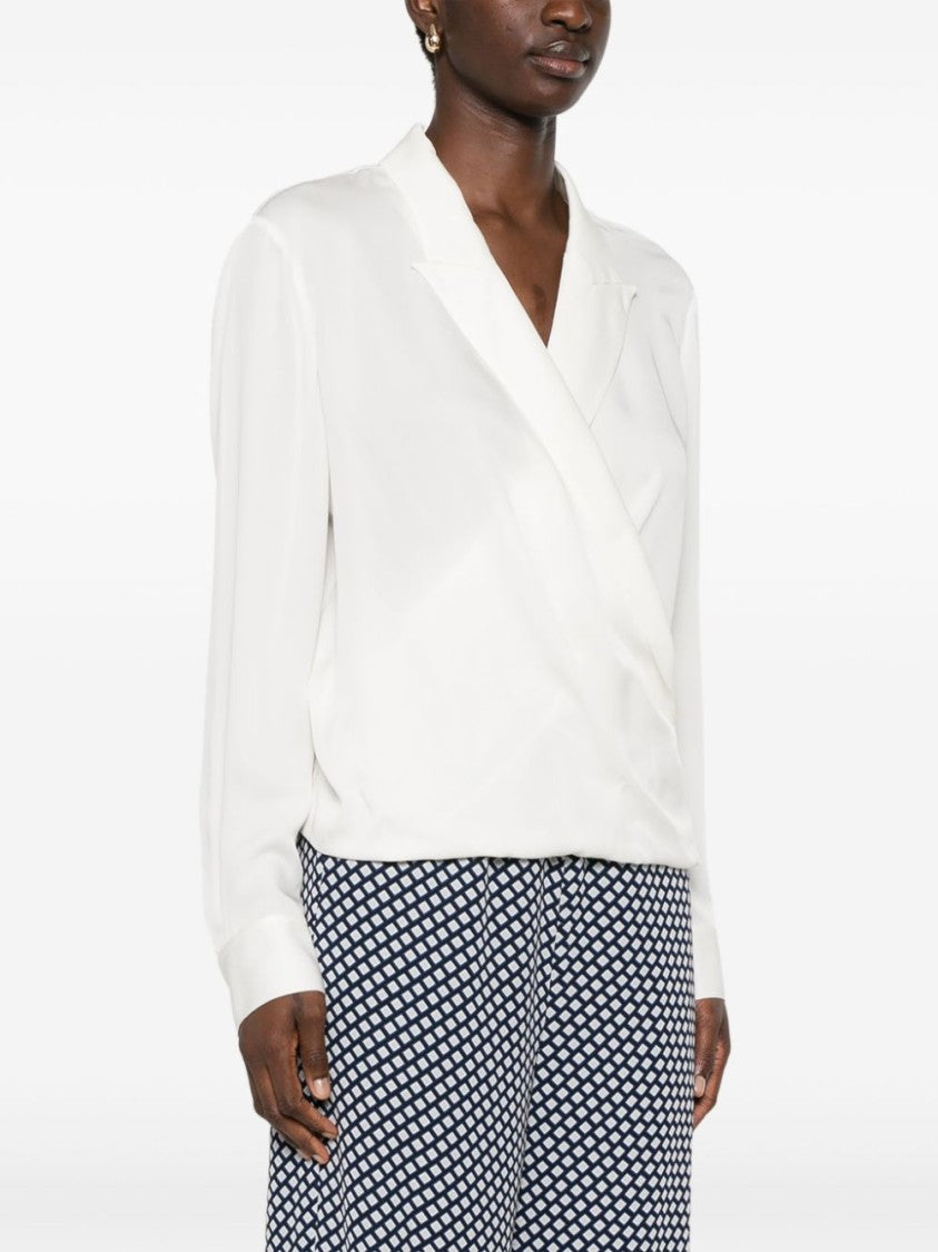Theory White Silk Shirt With Crossover Neckline
