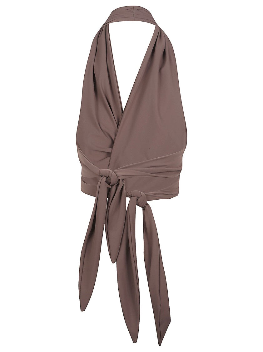 Hamoulet Wrap-Around Halter Top With Metallic Buckle Detail