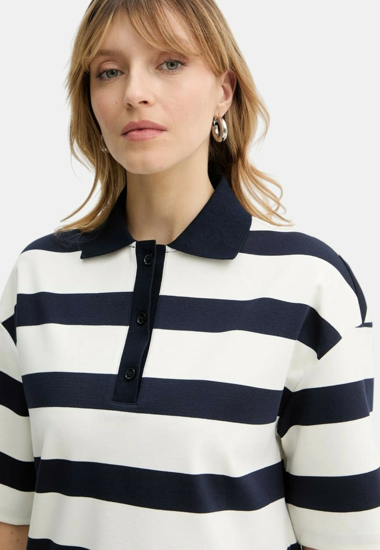 Max Mara Navy Striped Viscose Polo Shirt