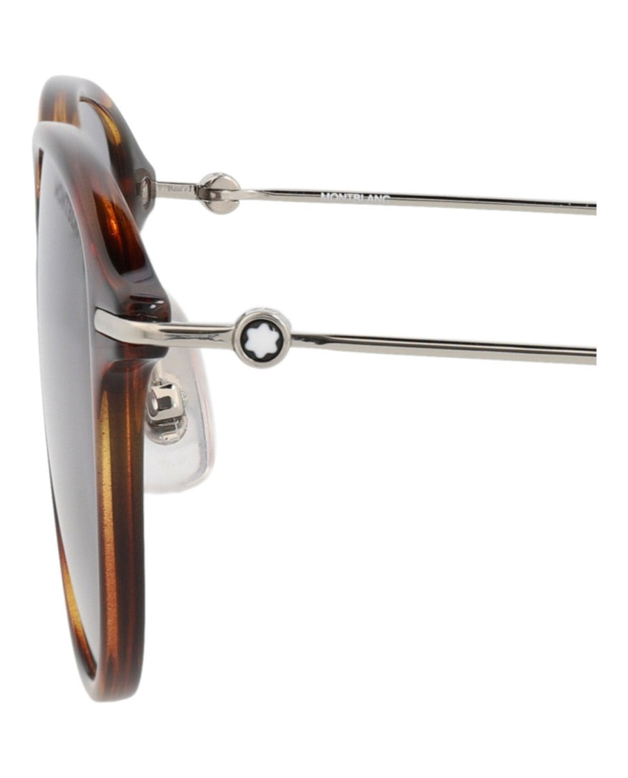 Montblanc Round-Frame Injection Sunglasses With Metal Temples And Tortoiseshell Pattern