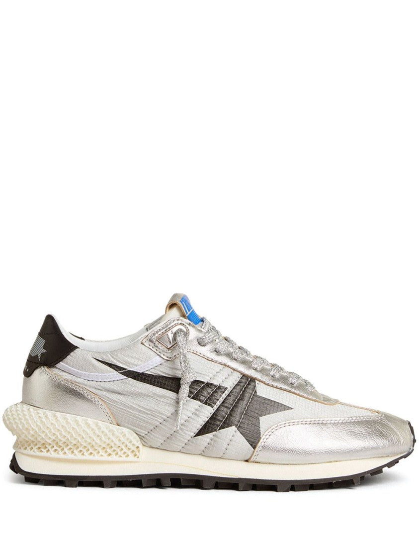 Golden Goose 3D Lattice Flat Sneakers With Metallic Silver Upper