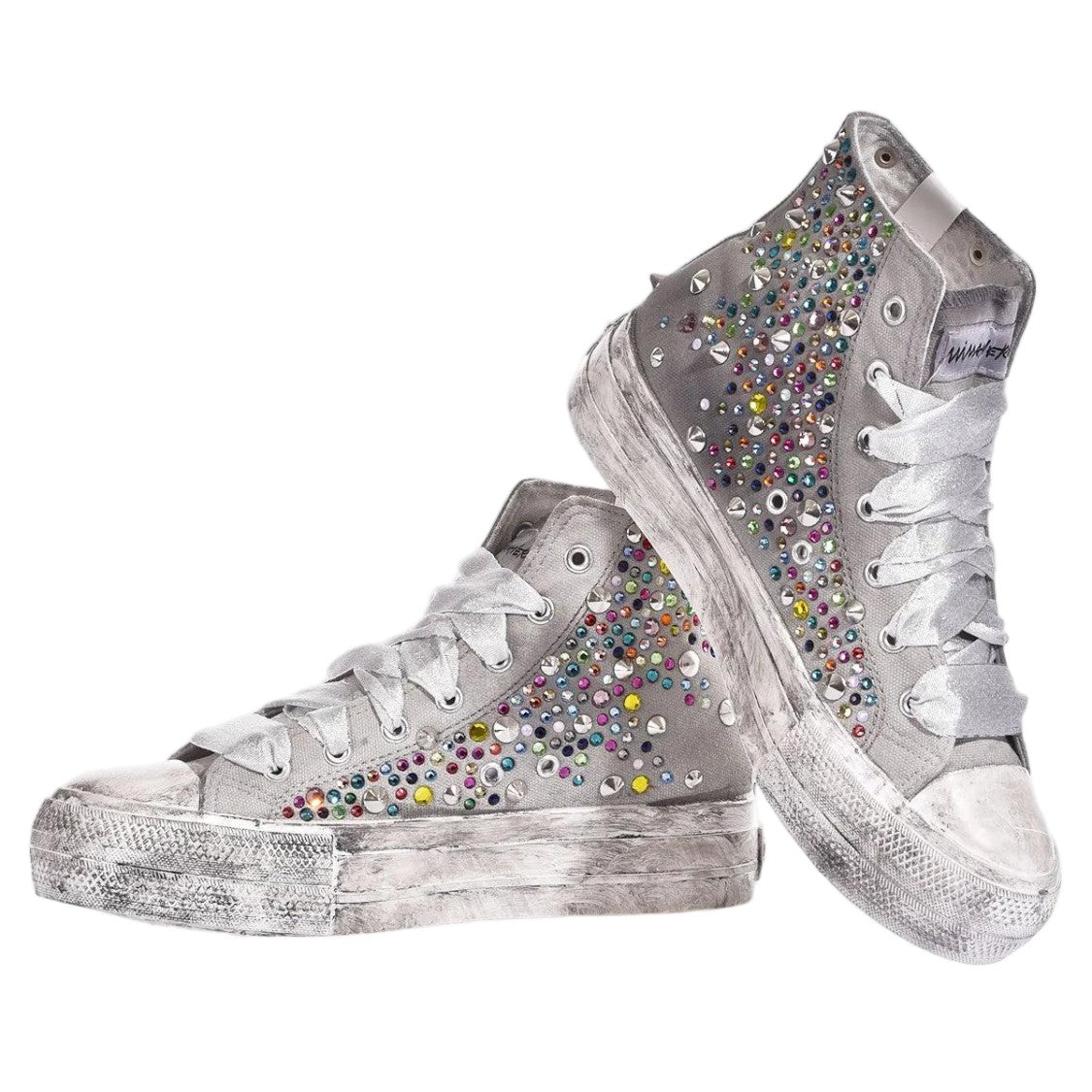 Mimanera Grey Handcrafted Swarovski Converse Platform Sneakers
