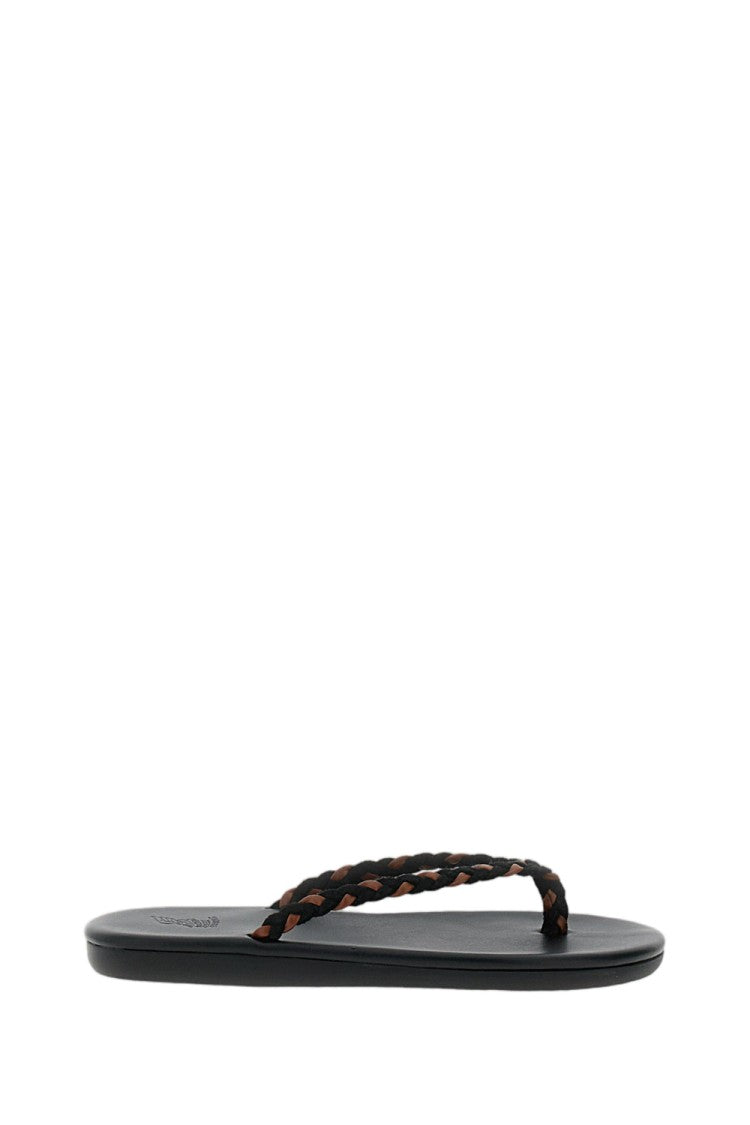 Ancient Greek Sandals Braided Leather Thong Sandals With Elevated Rubber Sole