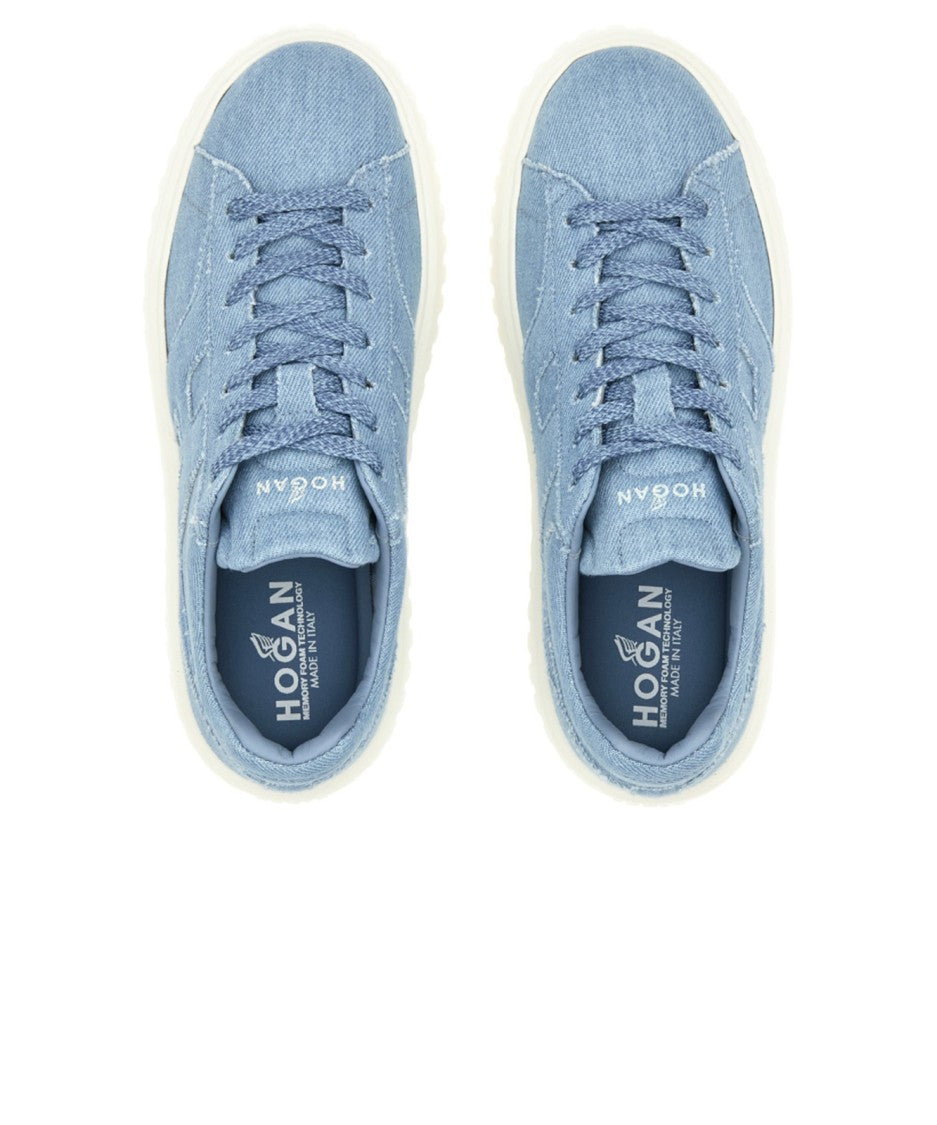 Hogan Textured Denim Platform Sneakers