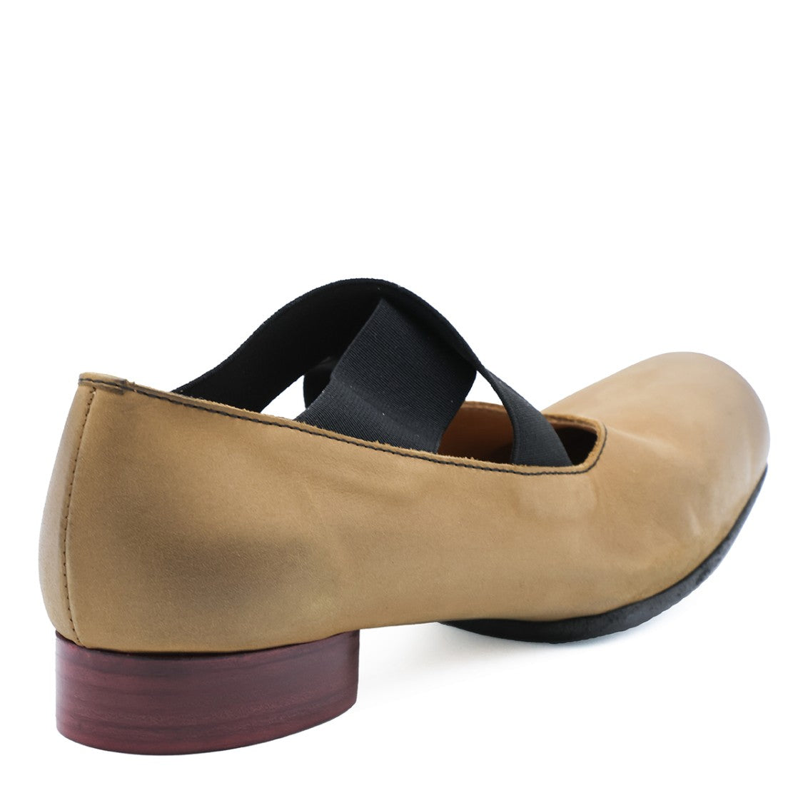 Uma Wang Mustard Red Leather Elastic Strap Low Block Heel Pumps