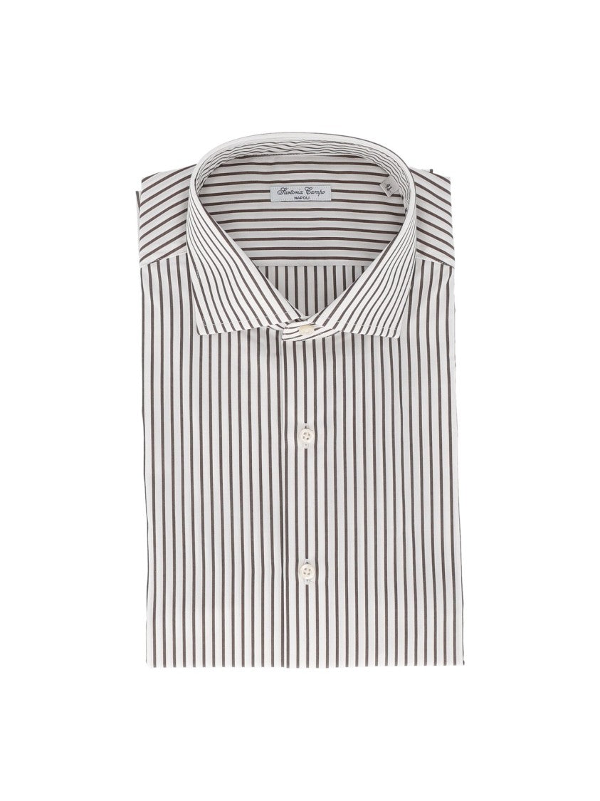 Sartoria Del Campo-Sonrisa Vertical Striped Crisp Cotton Casual Shirt