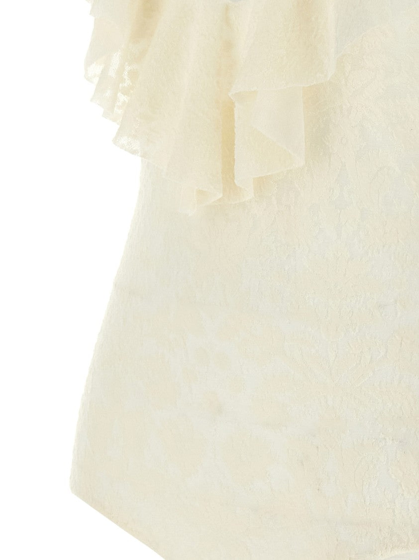 Philosophy Di Lorenzo Serafini Jersey Lace Bodysuit With Ruffled V-Neck