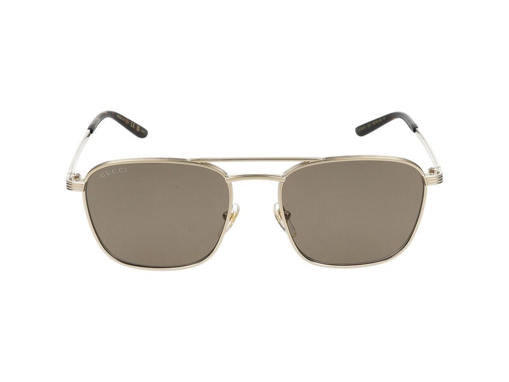 Gucci Gold-Finish Square Frame Sunglasses With Double Bridge Technology