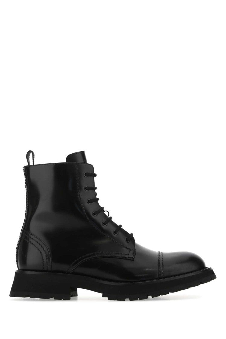Alexander Mcqueen Black Leather Ankle Boots