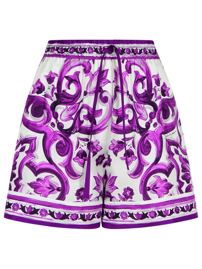 Dolce & Gabbana Shorts In Majolica Print Silk Twill